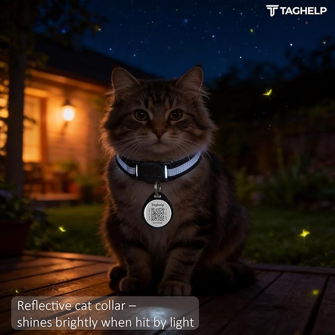 Reflective Cat Collar Breakaway with QR Code Tag for Girl Boy cat Name tag Kitten Collars with Bell Cat ID Tag Personalized Real-time scan alerts, No Subscription or fees(Black)