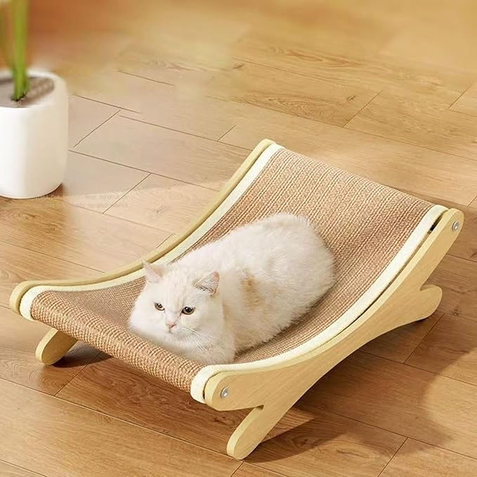 Sisal Cat Scratcher Bed,Wooden Kitten Furniture Hammock,Cozy Lounger for Indoor Cats of Medium Size,Durable Detachable Kitten Scratching Pad for Furniture Protection
