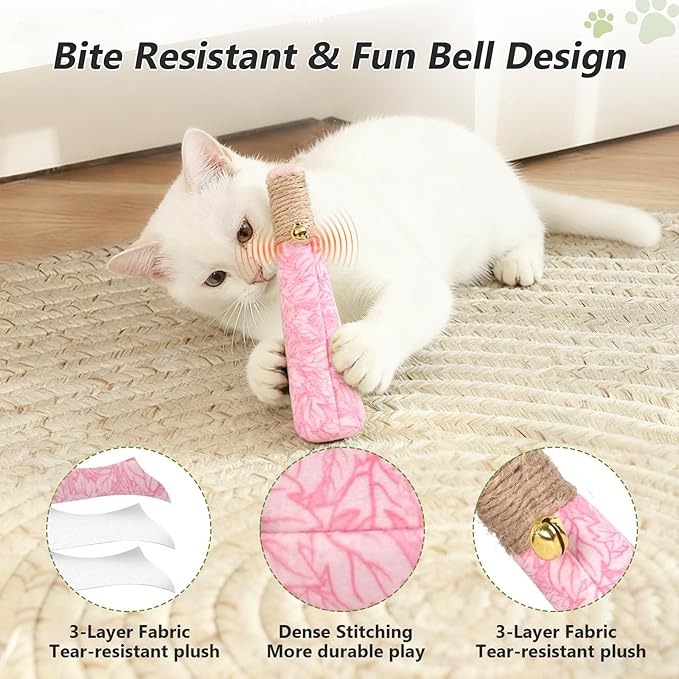 3 Pack Catnip Toys for Cats, Funny Cat Toys with Dental Rope & Fun Bell,100% Pure Organic Catnip Toys,Cat Chew Toy Bite-Resistant Kitten Teething Chew Toys,Anxiety Relief Cat Toys for Indoor Cats