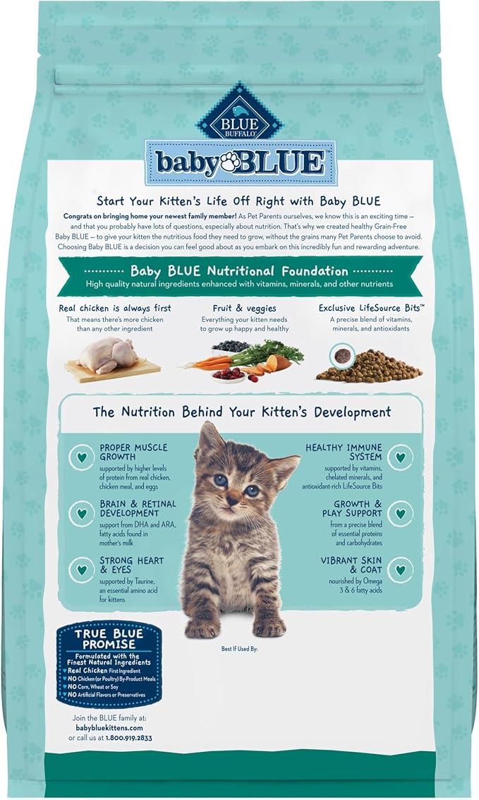 Blue Buffalo Baby Blue Natural Grain-Free Dry Food for Kittens, Healthy Growth Formula with DHA, High-Protein Savory Chicken Recipe, 4.5-lb Bag