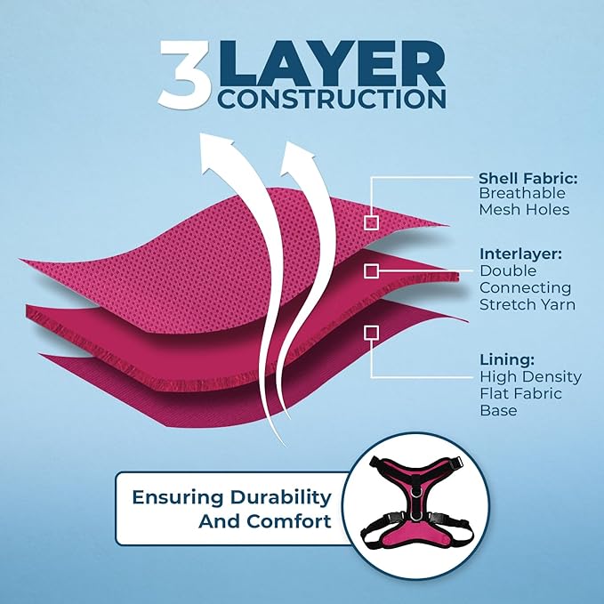 Voyager Escape-Proof Step-in Lock Cat Harness & 5ft Neoprene-Handle Leash Set All-Weather Mesh with Reflective Stitching for Small to Large Cats by Best Pet Supplies, Fuchsia/Black Trim, XXXS