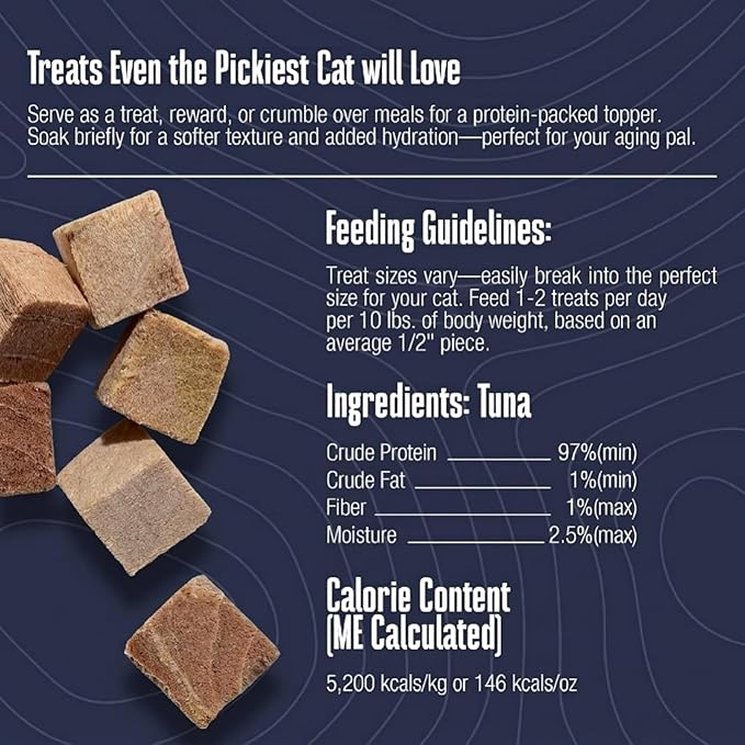Whole Life Cat Just One Tuna Freeze Dried Cat Treats - Human Grade High Protein Food, Healthy Training Snacks, Freeze Dried Tuna Food Toppers, USA Made Natural Treats - 3 oz (Pack of 1)