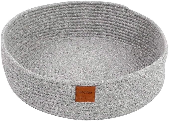 Large Cat Bed Basket Round Cotton Rope Woven - Calming Rope Bed Sleep Surface 17.7 inches(45 cm),Cozy Scratching Indoor Pet Bed for a Large Cat or 2 Small Cats,Fit up to 20 lbs Pets,Washable,Grey