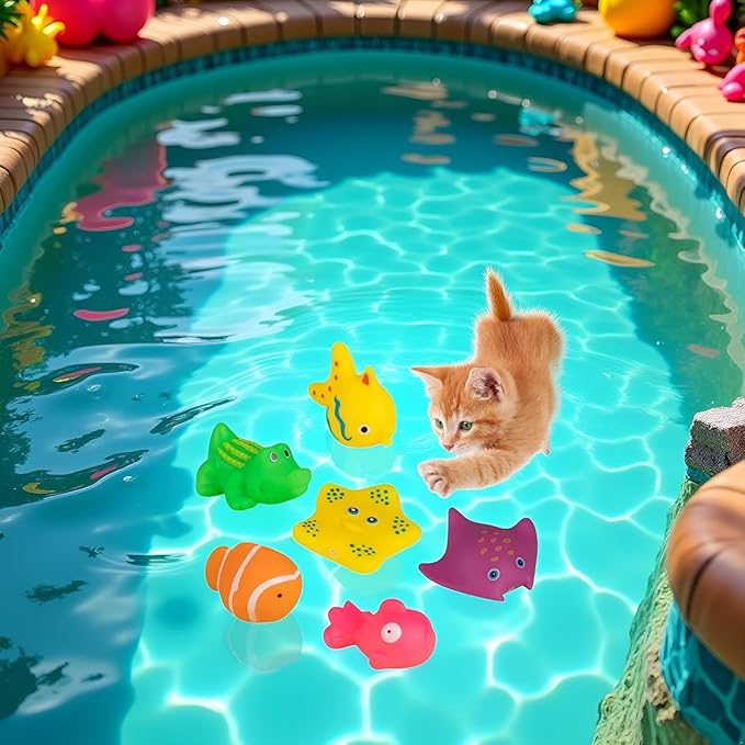 6Pcs Colorful Pool Cat Interactive, Cat Floating Water, Pet Kitten Swimming Bathing Fish, Sensory for Indoor Cats to Self Play