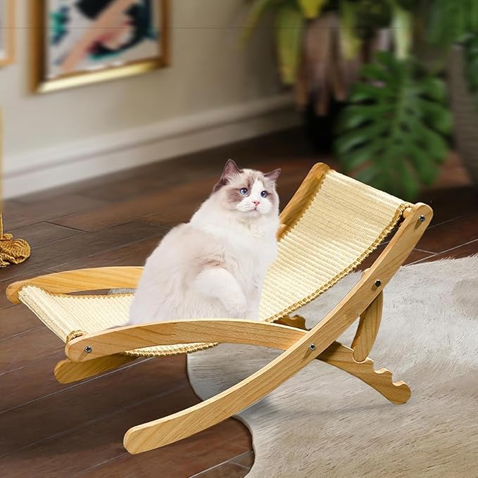 Foldable Cat Lounger - Adjustable Pet Chair, Space-Saving Foldable Bed for Cats, Comfortable Lounging and Resting Accessory, Portable Pet Furniture Tool for Travel Veterinary Bedroom Patio Living Room