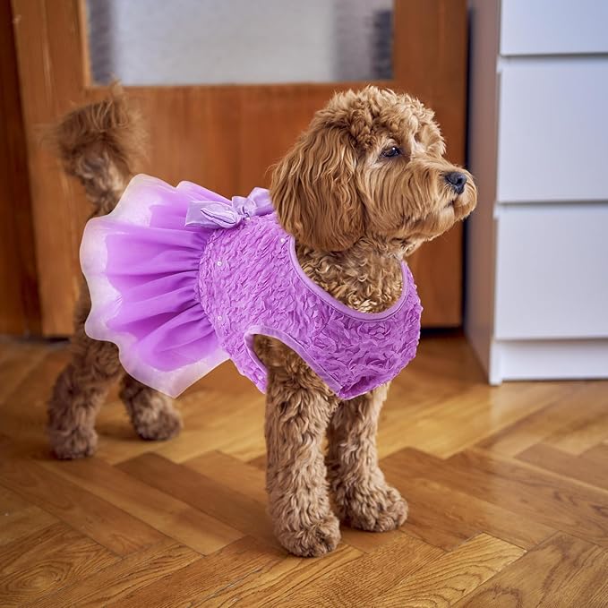 ASENKU Dog Dress Pet Wedding Dress Princess Lace Puppy Birthday Party Outfit Formal Apparel Girl for Small Medium Dogs Cats (Small, Purple)