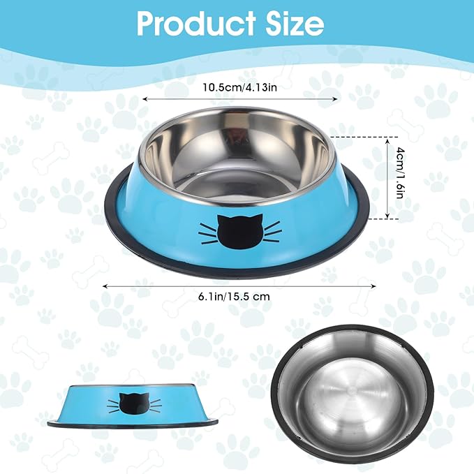 Kifmurase Stainless Steel Cat Bowl 8PCS Non-Slip Cat Food Dishes, 7oz Metal Pet Food and Water Bowls with Non Slip Base for Cats Small Dogs Stackable Feeding