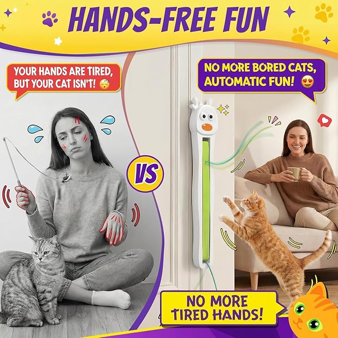 Interactive Cat Toy for Indoor Cats: Door-Mounted Automatic Moving Enrichment Cat Toy with Adjustable Motion Modes, Rechargeable Electric for Kittens & Bored Adult Cats, Hands-Free Pet Play Accessory