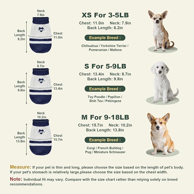 Dog Sweater Knitted for Small to Large Dogs Boy Girl, Classic Turtleneck Dog Christmas Sweaters, Warm & Soft Pet Clothes for Winter (Love Blue, XS)