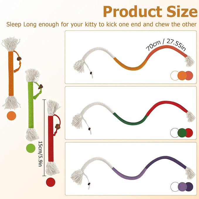 Cat Chew Ropes Toys for Indoor 6Pcs Cat Chew Toys with Refillable Natural Catnip Chew Toy for Safe Teeth Cleaning and Dental Care Interactive Kitten Nip Toys and All Breeds