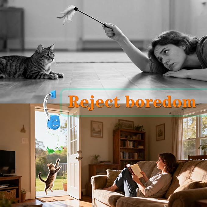 Interactive Cat Toys for Indoor Cats, Smart Interactive Hanging Cat Toy for Door Frame, USB Rechargeable, Automatic Electric Flying Bird Cat Toy Gifts for Bored Indoor Adult & Kitten Cats(Blue)