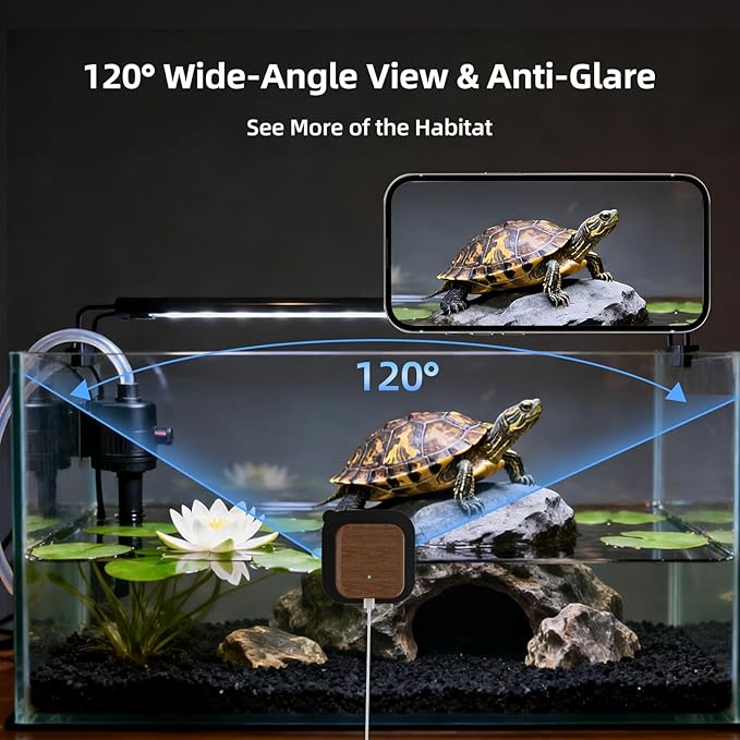 5MP Aquarium & Terrarium Camera, WiFi Pet Camera with Color Night Vision, Daily Time-Lapse Video, 120° Wide-Angle Anti-Glare Lens, AI Motion Alerts, Easy Magnetic Install for Fish, Reptiles, Insect