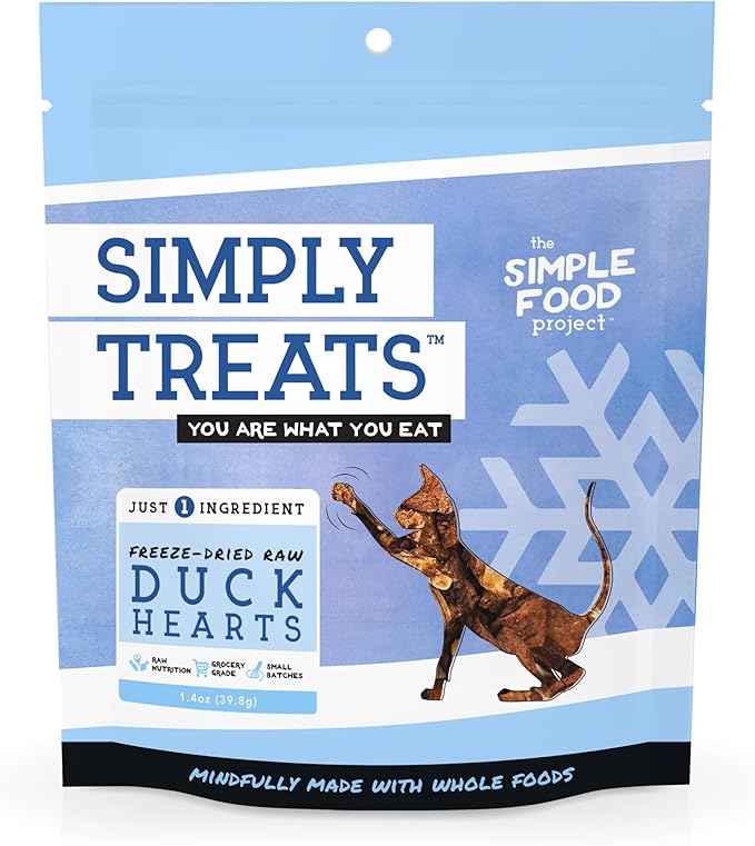 Simple Food Project The Freeze Dried Raw Cat Treats Grain Free, All Natural, with Just 1 Ingredient - Duck Hearts