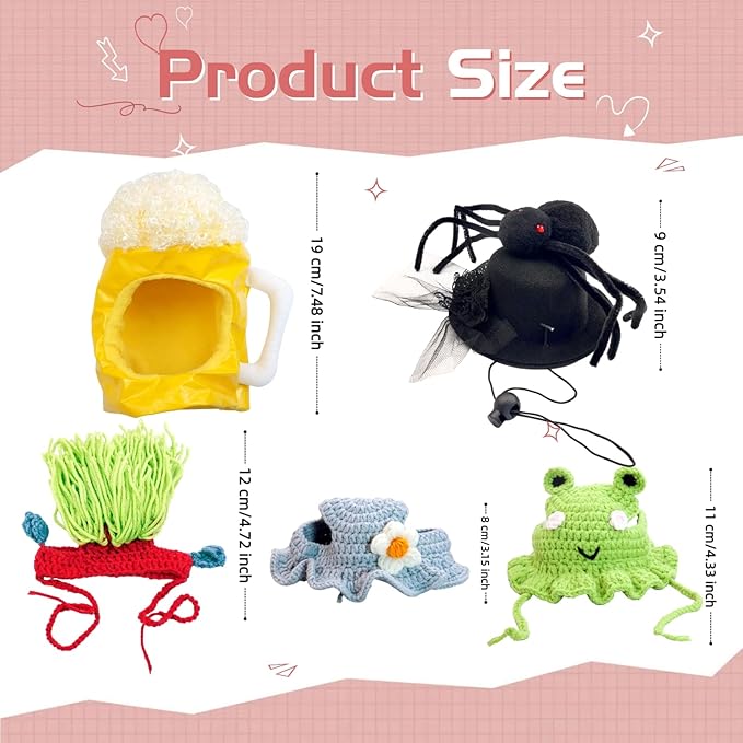 5 Pieces Cat Hat Adorable Cat Costume Outfit Bunny Hat with Ears Funny Mane Hat for Cats and Small Dogs Kitten Puppy Party Costume Accessory Headwear (Spider-Beer-Flower-Punk-Frog)