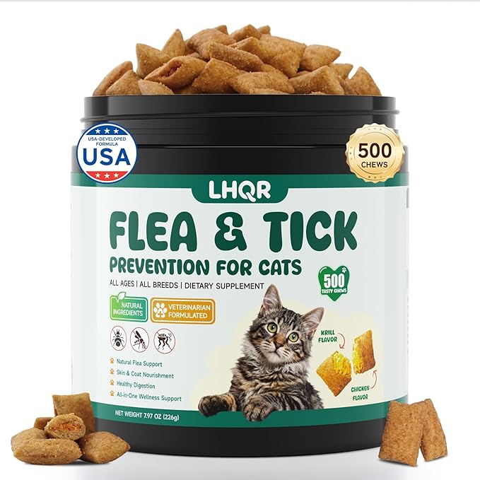 Flea and Tick Prevention for Cats Chewable, Natural Oral Flea and Tick Treatment Supplement, Cat Flea Chews Support Skin & Digestive Supplement for Puppies & All Breeds 500 PCS, Chicken