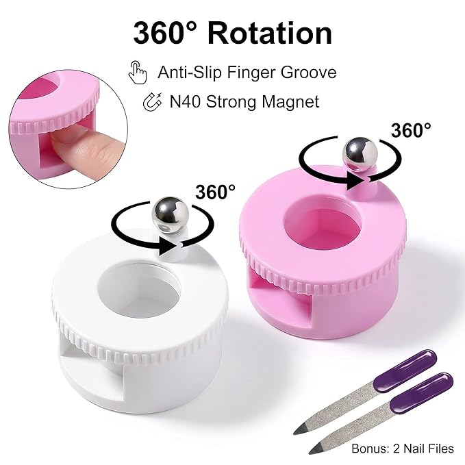 2 Pack-Rotating Cat Eye Magnet, Cat Eye Nail Magnet with N40 Strong Force for Glass Bead, Low Powder, Large Particle Gels, 360° Rotation for DIY and Salon (Pink and White)
