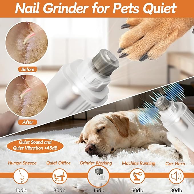Dog Nail Trimmers & Dog Nail Grinder, USB Rechargeable, LED Light, Ultra-Quiet, Safety Guard, for Large Medium Small Dogs & Cats, Nail Clippers for Grooming & Claw Trimming