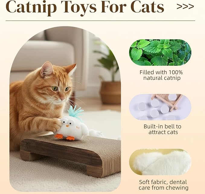 Catnip Toys for Cats, 5 Pcs Interactive Cat Toys Set with Silvervine Sticks, Squeaky Plush Mouse & Chirping Bird, Organic Catnip Dental Chew Toys for Kitten Teething & Boredom Relief