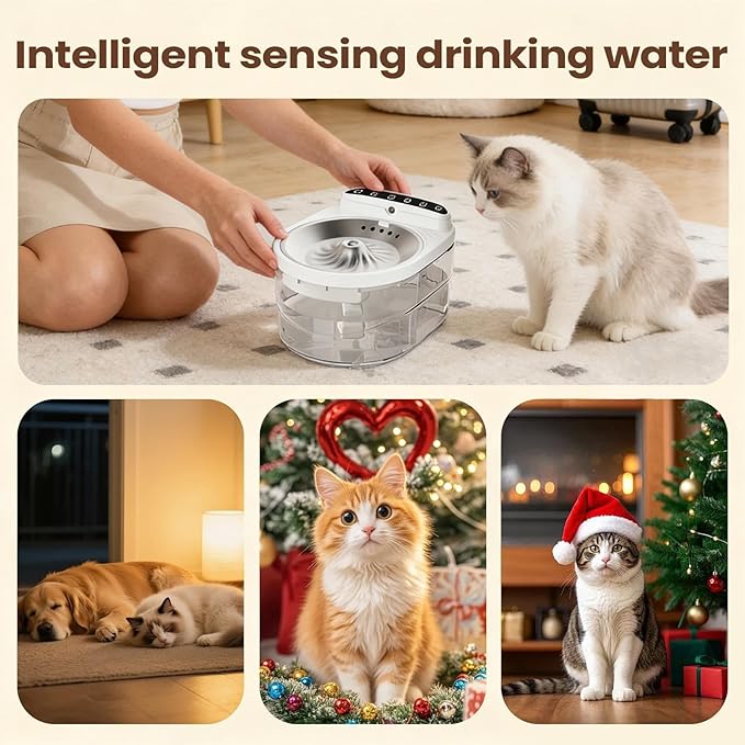Pet Fountain - 3000ml Motion Sensor Rechargeable Dispenser | Cat Drinking Fountain Water Feeder | for Kitten Puppy Dog Watering Feeding Indoor Home Living Room Balcony