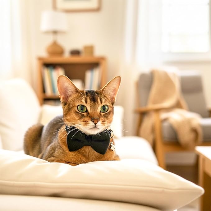 Cat Collar Breakaway with Bow, Adjustable 7-11 Inches Cat Bow Tie, Bowtie Dog Collar with Bells, Safety Buckle Collars Solid Basic Color for Small Pet Kitten Puppy Wedding Party Festival Accessories
