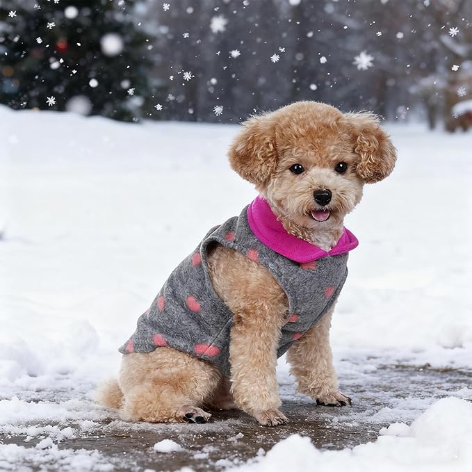 Rbenxia 2 Piece Grey and Pink Dog Heart Sweater with Leash Ring Soft Fleece Vest Dogs Pullover Warm Jacket Pet Dogs Clothes Winter Dog Outfits for Small Puppy Cat Pets (Medium, Stars+Heart)