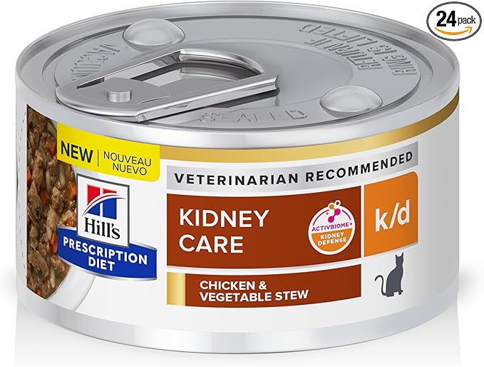Hill's Prescription Diet k/d Kidney Care Wet Cat Food, Chicken & Vegetable Stew, 2.9 oz. Cans, 24-Pack