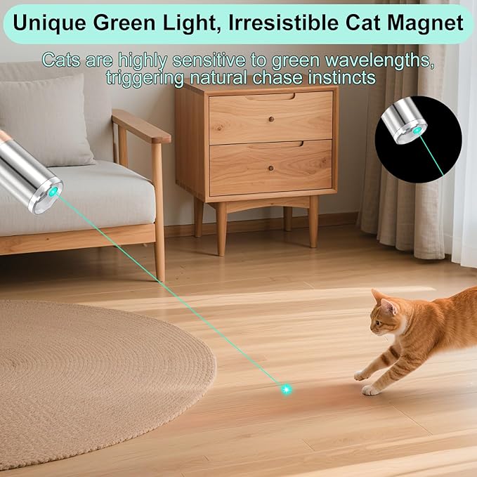 TBTeek Cat Toy, Green Light, with Metal Case, Rechargeable, 7 Patterns, Interactive Cat Toys for Indoor Cats Dog Chase Light for Fun Playing Exercise (2 Pieces)