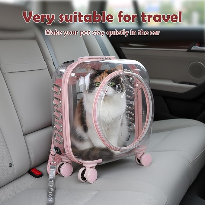Portable Pet Carrier Trolley Box - Ventilated PC Travel Carrier with Silent Shock-Absorbing Wheels, Telescopic Handle for Cats, Small Dogs, Puppies - Outdoor Hiking, Camping, Car & Airline A