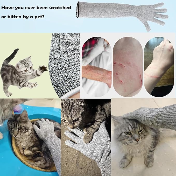 Pet Handling Gloves 16 Inch, Bite & Scratch Proof Arm Sleeves for Cat Grooming, Bathing and Nail Trimming, Long Protective Sleeves for Dogs, Vet Use, Animal Handling