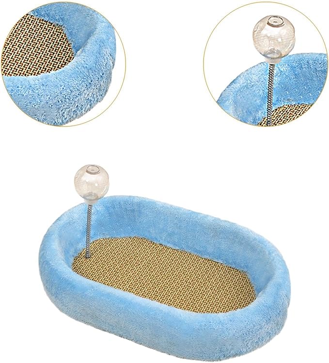Baoblaze Kitten Bed Oval Cats Scratch Pad Furniture Protector with Ball Play Chasing Sofa Protection Training Toys Cat Scratcher Board, Blue
