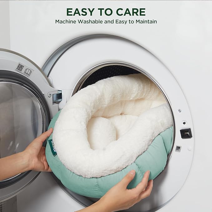 BALANCE Cat Beds for Indoor Cats, Washable Round Cat Bed, Cute Kitten Bed with Anti-Slip Bottom for Kitty and Puppy, 23 Inches, Granite Green