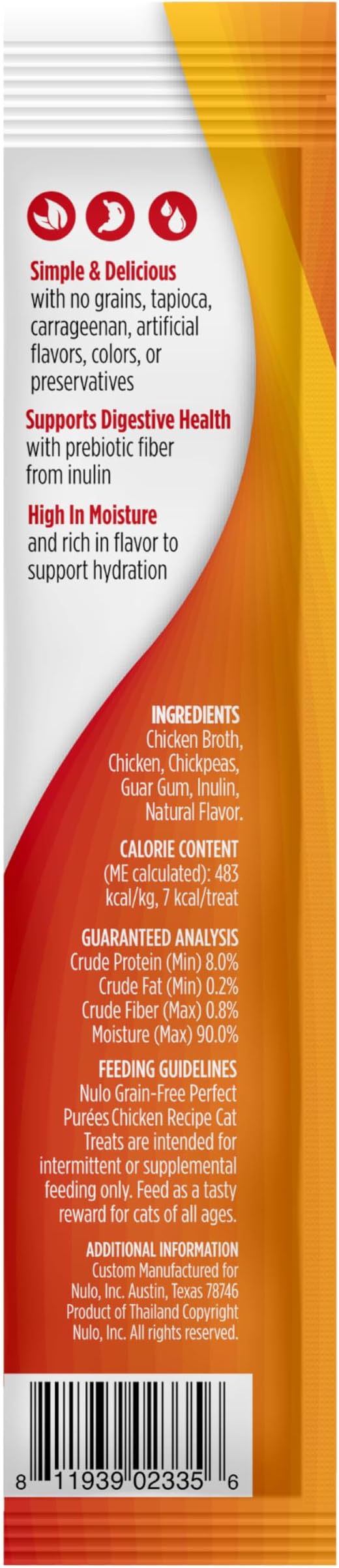 Nulo FreeStyle Lickable Cat Treats - Perfect Purées Chicken Recipe, Squeezable Grain-Free Wet Cat Food Topper, High Moisture for Hydration, 0.5oz Tubes (pack of 48)