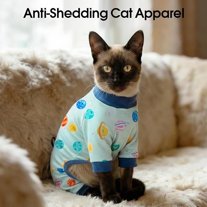 DENTRUN Cat Clothes for Hair Control with Hair Sticky Fabric - Soft Recovery Suit & Breathable Lint-Resistant Cat Sweater for Cats Only, Kitten Onesie Pajamas, L, Deep Blue