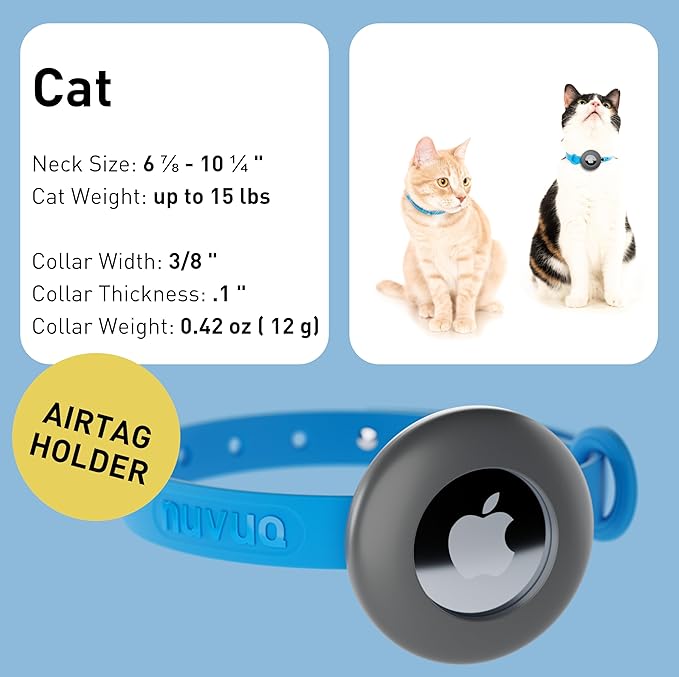 Nuvuq Cat Collar with Airtag Holder - Soft, Comfortable, and Lightweight Breakaway Collar with Air Tag GPS Tracker Holder for Outdoor Cats and Sensitive Skin Kittens by Nuvuq (6 ⅞" to 10 ¼", Blue)