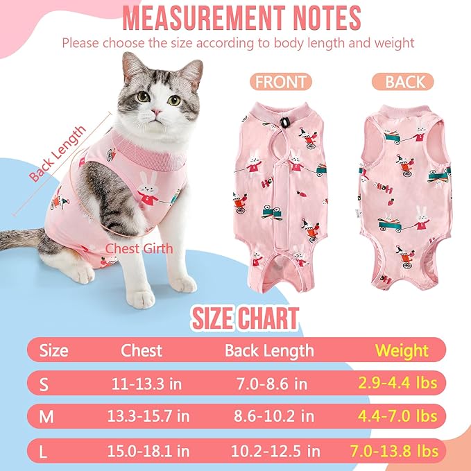 SlowTon Cat Recovery Suit - Cat Onesie for Cats After Surgery, Spay Suit for Abdominal Wounds, E-Collar Alternative Bodysuit Shirt Anti-Licking (Pink, L)