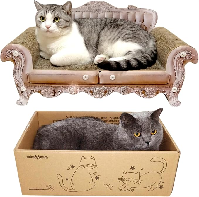 miwoowim Cat Scratcher Bed, 23 Inch Kitty Couch and 17.3 Inch Scratch Box with Pad, Modern Large Kitten Lounger for Indoor Cats,Unique Cute Corrugated Cardboard Cat Sofa Scratcher,