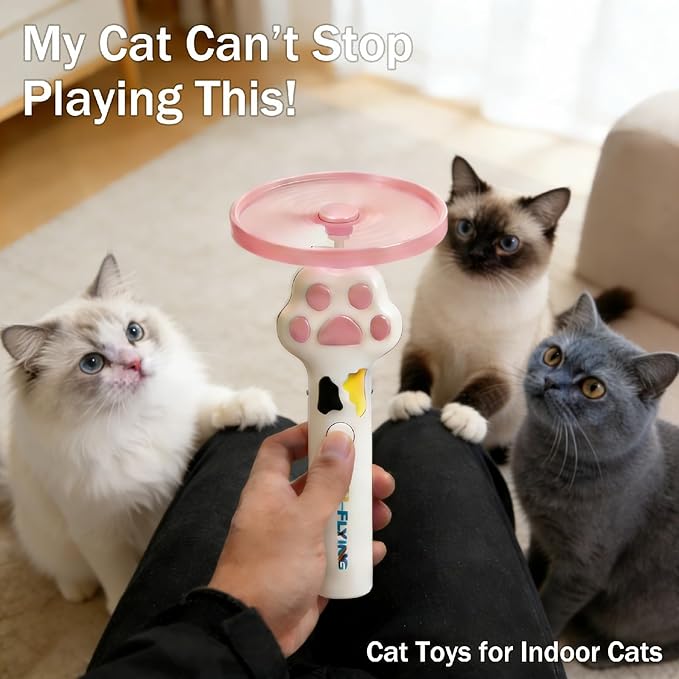 Cat Fetch Toy Launcher with 10 Soft & Flexible Discs, Cat Toys for Indoor Cats, LED Glowing Launcher, Electric Interactive Kitten Toy for Hunting & Exercise, USB Rechargeable