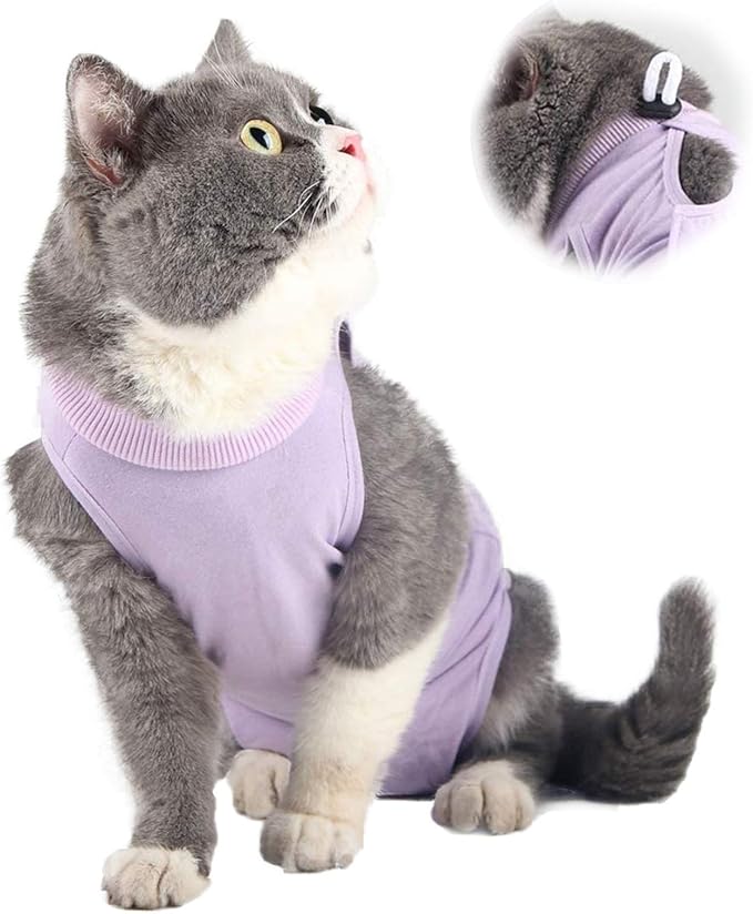 Yeapeeto Cat Professional Recovery Suit for Abdominal Wounds and Skin Diseases, E-Collar Alternative for Cats and Dogs, After Surgey Wear Anti Licking, Recommended by Vets（Purple,S