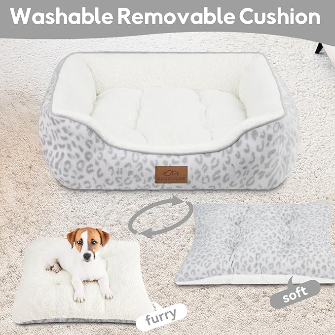 Zerbuger Rectangle Cat Dog Bed for Large Medium Small Pets Indoor Outdoor Machine Washable Sleeping Sofa Non-Slip Bottom Soft Puppy Bed Durable Orthopedic Calming Pet Cuddler (Medium, White Leopard)