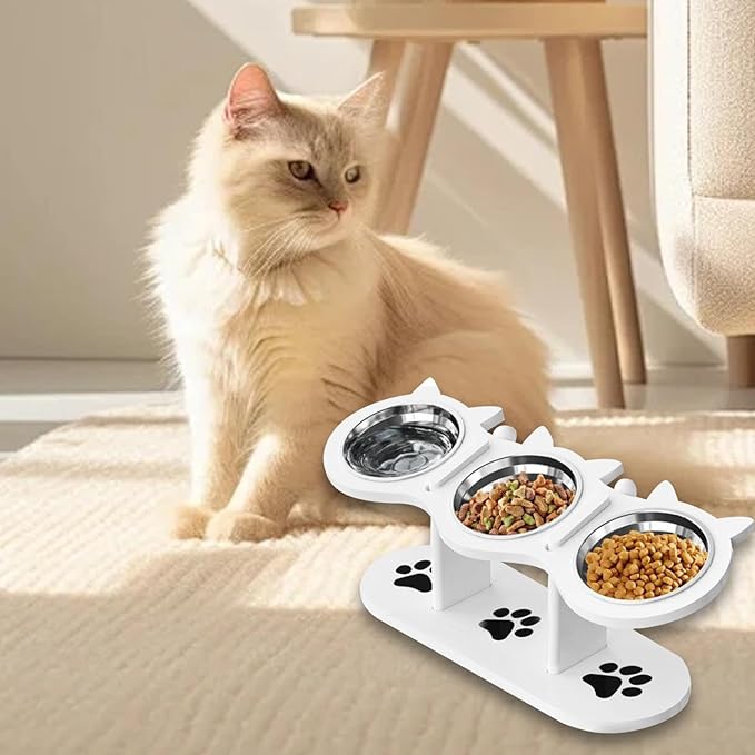 Elevated Cat Bowls 3 Raised Cat Dishes with Stand Tilted Watering Small Animals Pet Feeding Station 16.93x6.18x2.95 inch