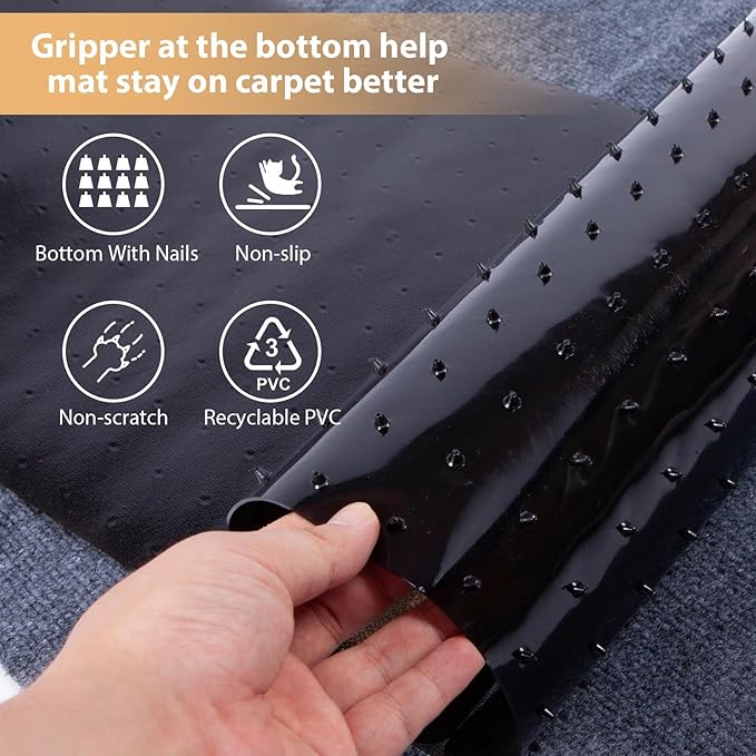Carpet Protector for Pets Cat Carpet Protector for Doorway, Anti Scratch Under Door Cat Scratch Protector Mat, Easy to Cut Plastic Stopper (Black, 3.6FT-2pack)