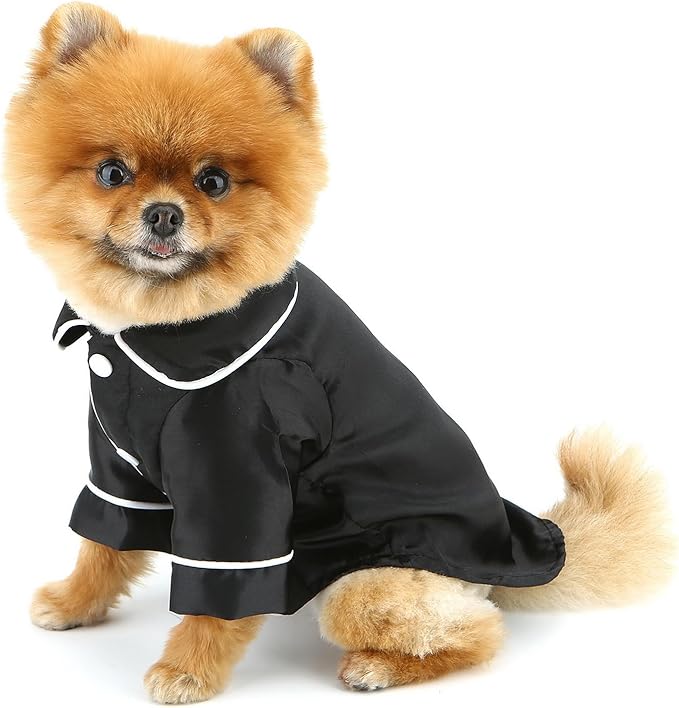 PAIDEFUL Soft Faux Silk Sleepwear for Small Dogs Cats Lapel Doggie Loungewear Lightweight Breathable Puppy Pajamas PJS Two-Legged Pet Shirt Clothes Summer Spring Chihuahua Apparel Button Up,Black,XXL