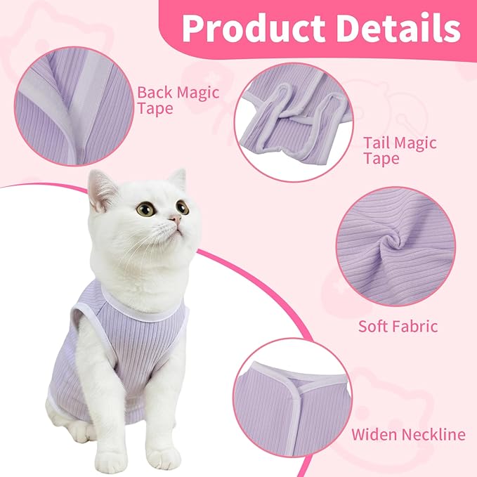 Coppthinktu Cat Recovery Suit Cat Onesie, Breathable Anti-Licking Cat Surgery Recovery Suit Female, Kitten Spay Recovery Suit for Cats After Surgery, Cats Surgical Body Suits for Abdominal Wounds