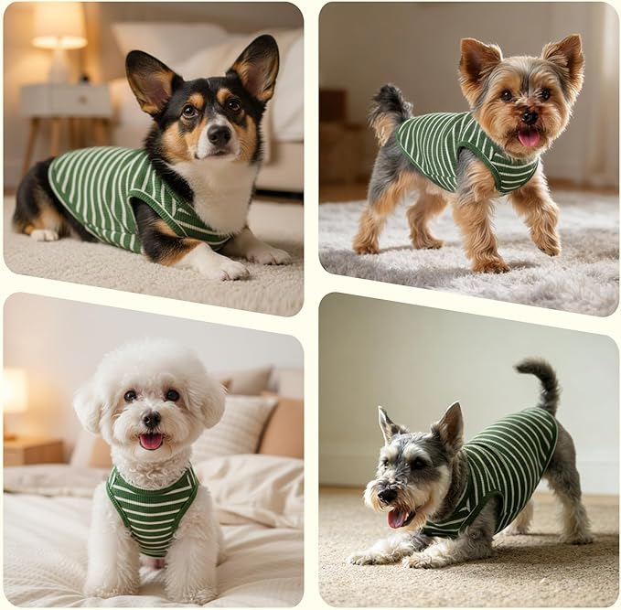 Dog Clothes, Stripe Dogs Shirts for Small & Medium Breeds, Pet Tank Top, Breathable Waffle Fabric Puppy Outfit, Shirt for Chihuahua, Yorkie, Dachshund, Corgi (Ocean, Medium)