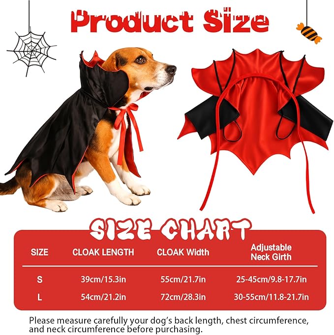 Dog Halloween Costume, Pet Cape for Small Puppy Dogs Cat Funny Red & Black Halloween Costumes with Neck Armor Adjustable Strap Idea for Vampire Party Cosplay (Red Bat, L)