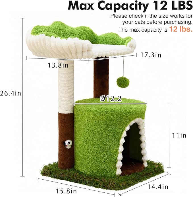 Woochpet Multi-Level Cat Tree with Sisal Scratching Post, Small Cat Tower with Cozy Condo, Soft Top Perch and Interactive Toy Mouse, Cute Forest Design Cat Furniture for Indoor Cats and Kittens