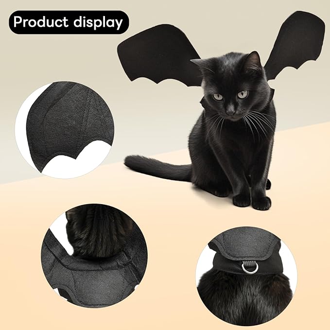 EpicCos Batwing Cat Costume with Leash Hook - Soft Felt Kitten Costume, Adjustable Cat Puppy Clothes for Cosplay Party Walks (L)