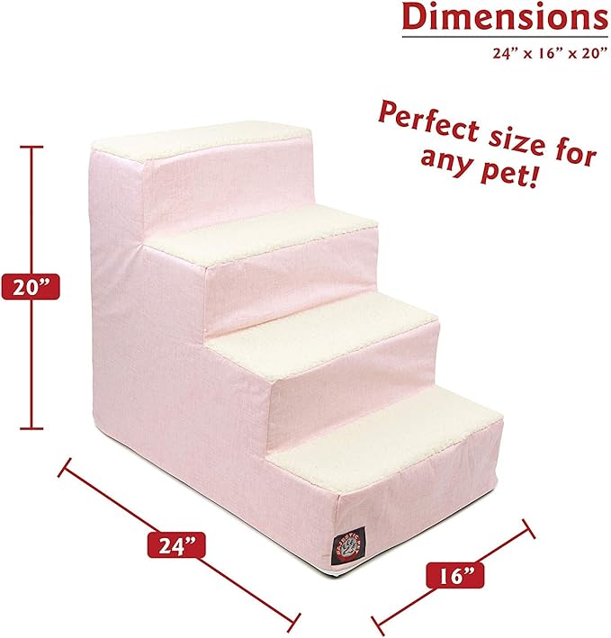 Majestic Pet 4 Step Portable Dog Stairs for Small Dogs to get on Bed Supports 250 lbs or Less – Dog Steps for High Bed with Machine Washable Cover –Pet Stairs for Cats Jackson Heathered Soft Blush