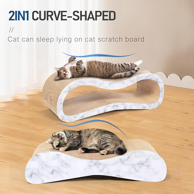 FluffyDream 2 in 1 Cat Scratcher Cardboard Lounge Bed, Cat Scratching Post, Durable Board Pads Prevents Furniture Damage,Large,Marble White
