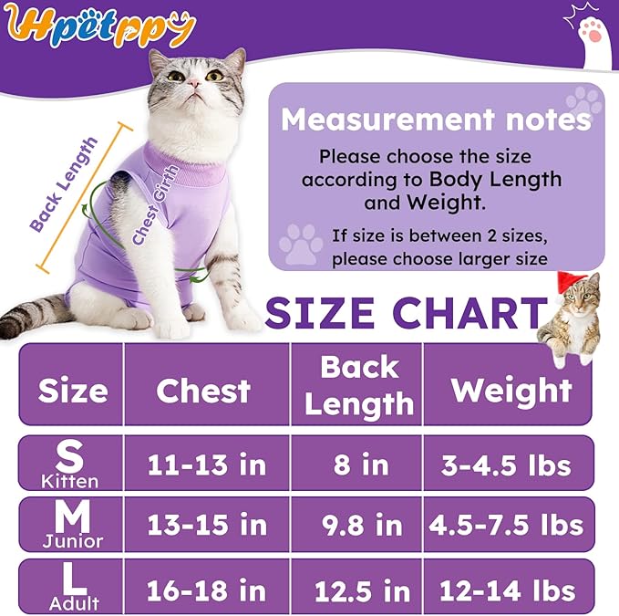 Hpetppy Cat Recovery Suit for Abdominal Wounds or Skin Diseases,Kitten Onesie for Cats After Surgery Wear Surgical Spay Suit for Female Cats Kitten Cone of Shame Alternative-Purple(S)